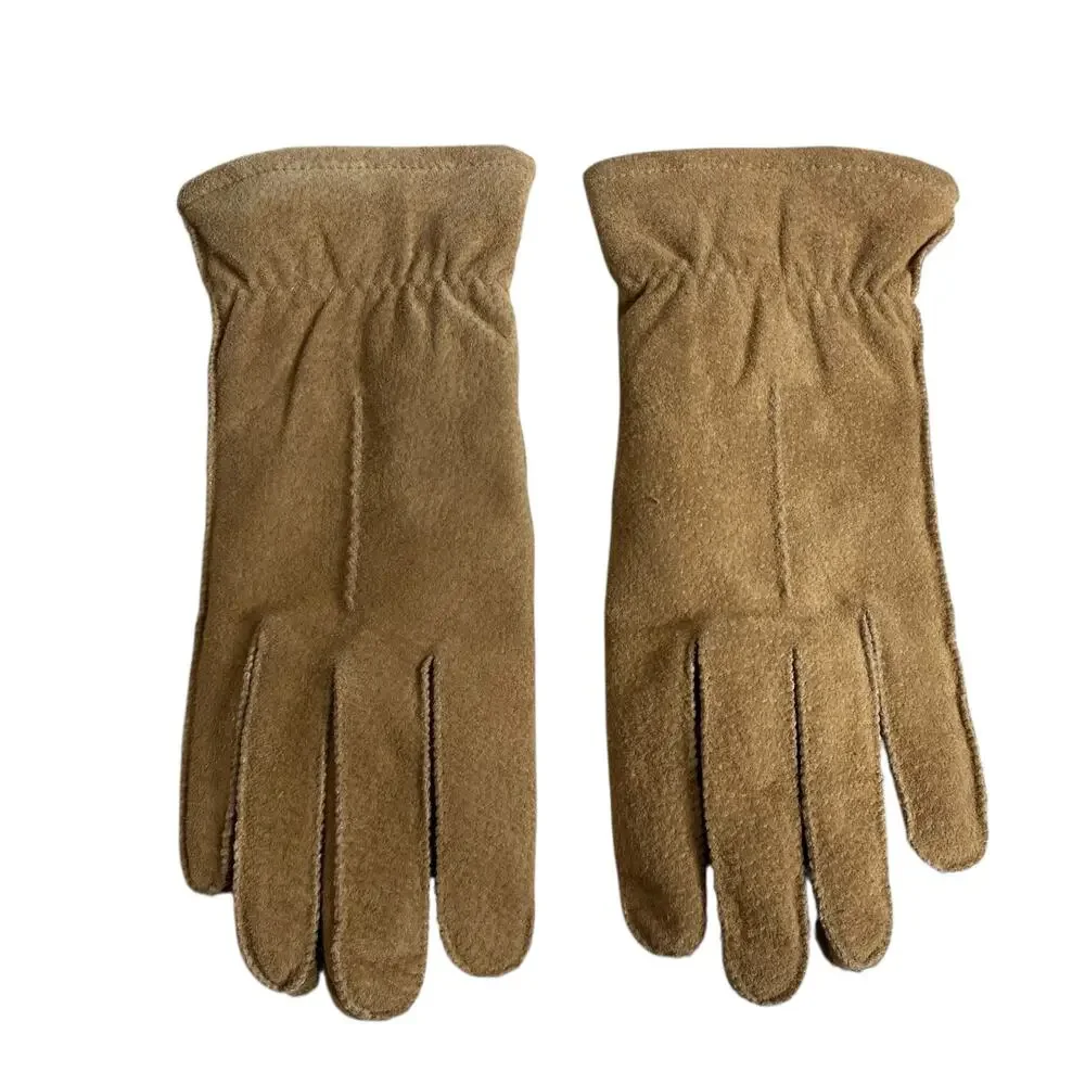 Vintage Suede Gloves Tan Brown Lined Womens XL Luxury Old Money Boho Chic Gift